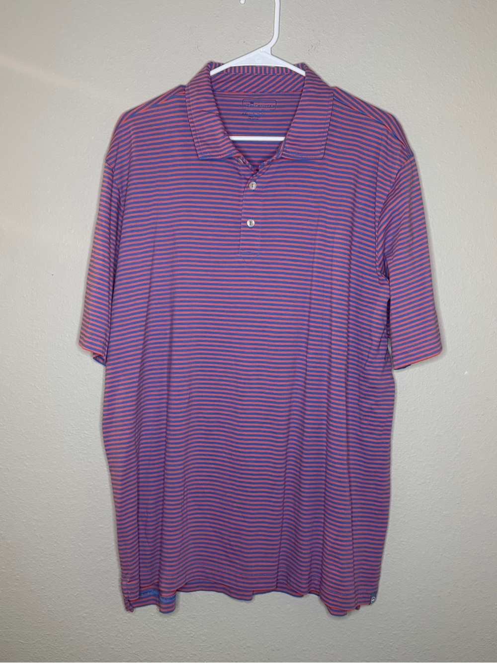 Peter Millar Pima Cotton Mens XXL Blue Orange Stripe Short Sleeve Golf Polo